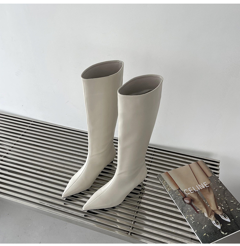 2024 Spring and Autumn Season New Versatile Simple Fashion Wide Korean Version Pointed Sleeve High Boots Soft Leather_voghion.com