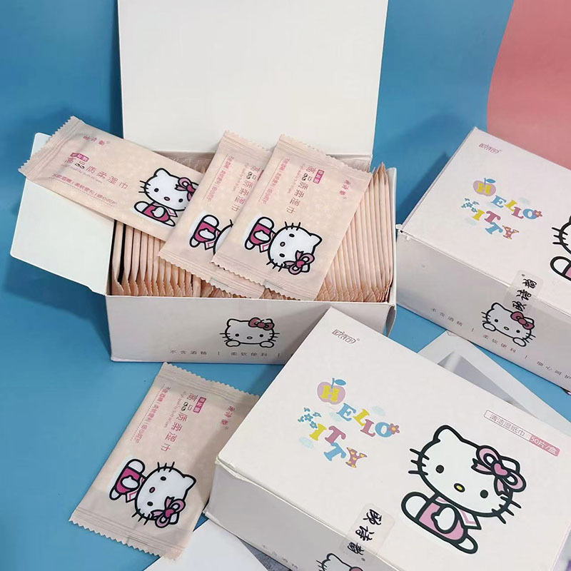 Hello Kitty Wet Wipes 50 Pieces Individually Packaged Wet Wipes Student Portable Small Pack Wet Wipes Kidsren's Mini Wet Wipes