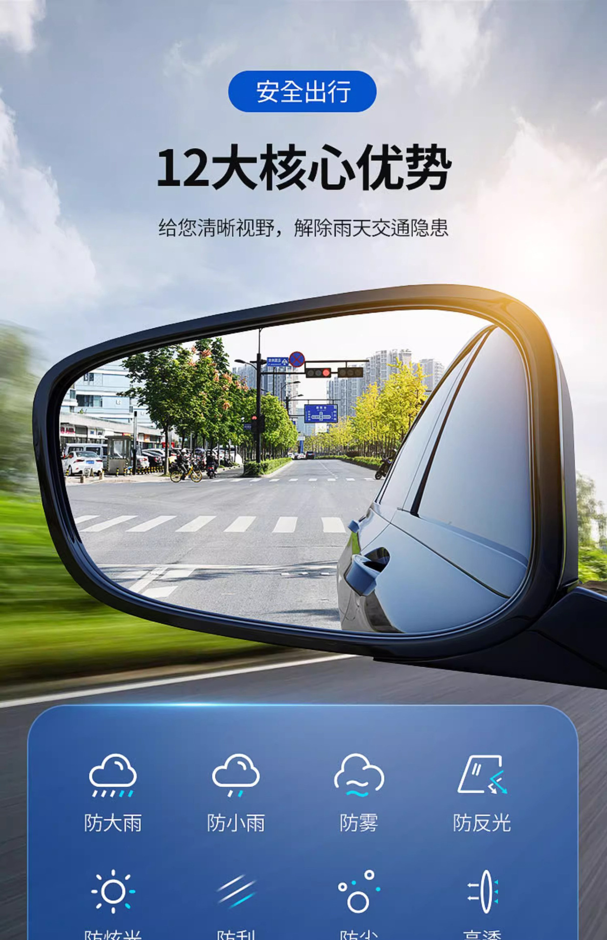 Rearview Mirror Rainproof Film Reversing Mirror Reflector Car Rainproof Anti-fog Glass Window Rainy Day