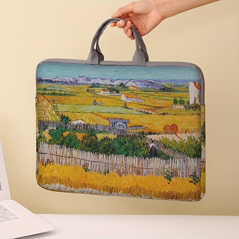 Amazon New Cabin Wheat Field Oil Painting Computer Bag Soft Laptop Fabric Cover for Laptop