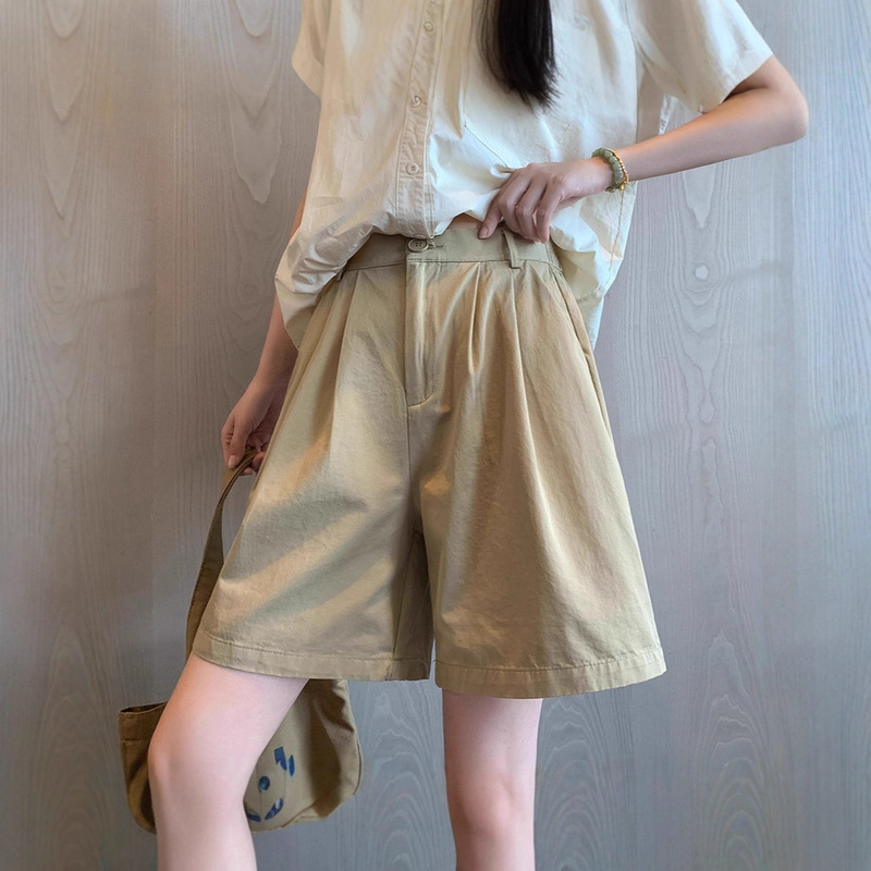 Japanese-Style Minimalist Versatile Casual Twill Cotton Shorts for Women, Summer Thin High-Waisted Slimming Loose A-Line Five-Point Wide-Leg Shorts Japanese-Style Minimalist Versatile Casual Twill Cotton Shorts for Women, Summer Thin High-Waisted Slimming Loose A-Line Five-Point Wide-Leg Shorts