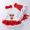 Demi-season Christmas bodysuit, skirt, children's set, with snowflakes, long sleeve, wholesale