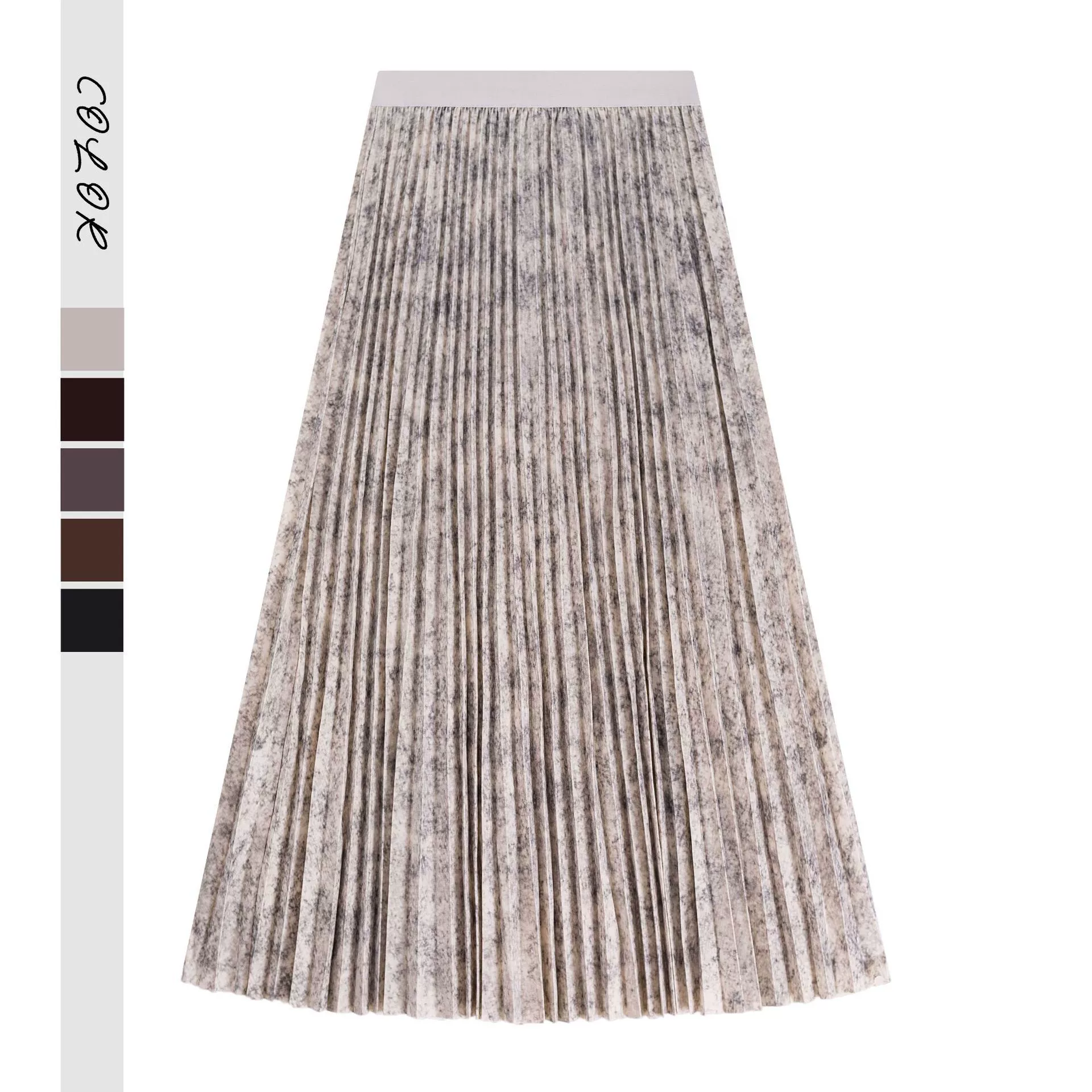 Темпераментная юбка, осень 2023, новая женская плиссированная юбка средней длины с эластичной резинкой на талии и принтом А-силуэта