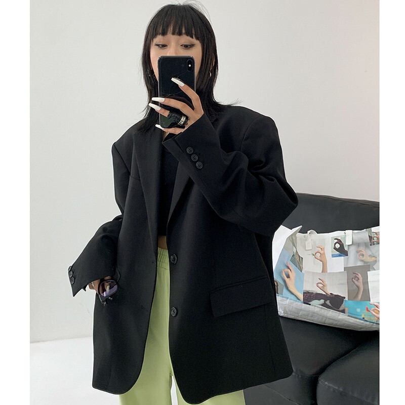 [Original Size] Sexy Black Suit Jacket for Women New Korean Style Loose Small Suit Suit Top