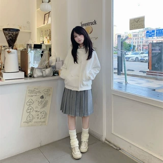 新品学院风双排扣卫衣宽松显瘦韩系日常百搭设计感外套连帽上衣女