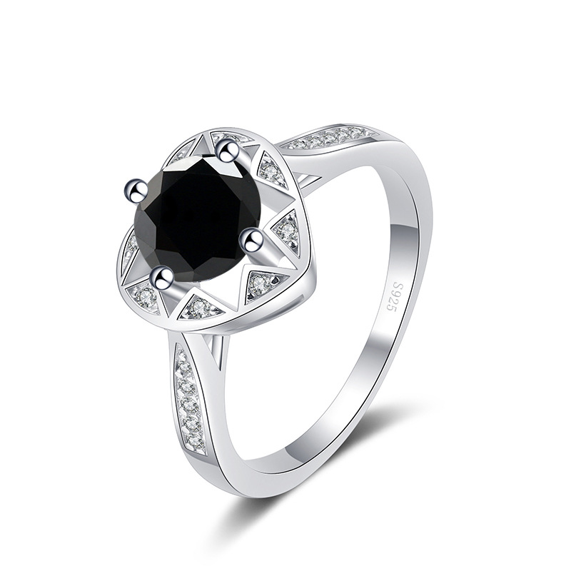 Ventas transfronterizas calientes S925 plata redonda 1 quilates anillo de piedra de moissanita estilo simple anillo de moda