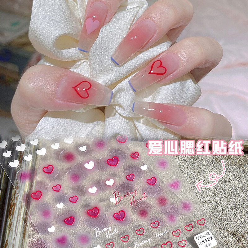 Pegatinas de rubor de uñas de celebridades en línea de estilo japonés Jade color de grasa suave melocotón francés chica floreciente amor gradiente pegatinas de uñas