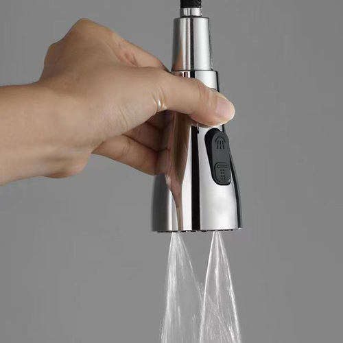 Pull-out kitchen faucet shower head Telescopic vegetable basin faucet three-function small waist double scraper supercharged shower head