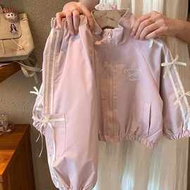 女童洋气春款两件套2025新款儿童韩版蝴蝶结外套小童休闲运动套装