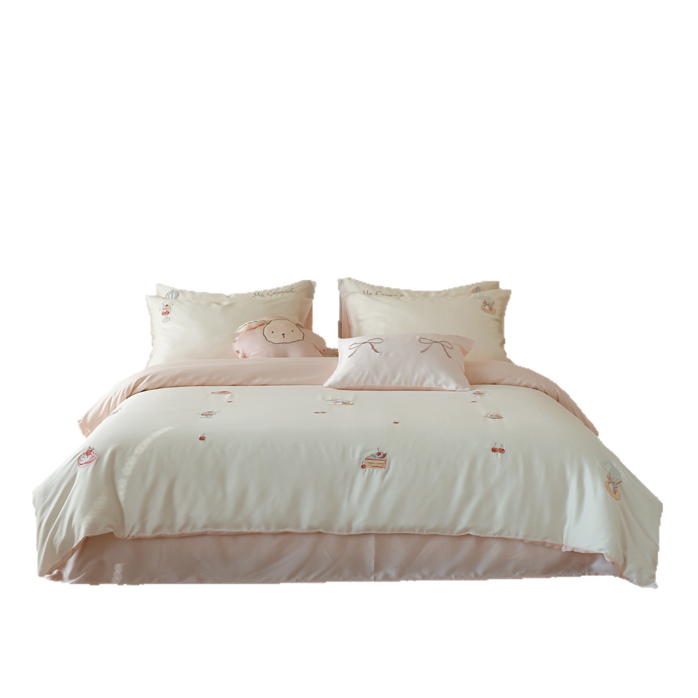 Sommer Eisseide Bettbezug Set Mit Kirschstickerei Für Doppelbett_voghion.com