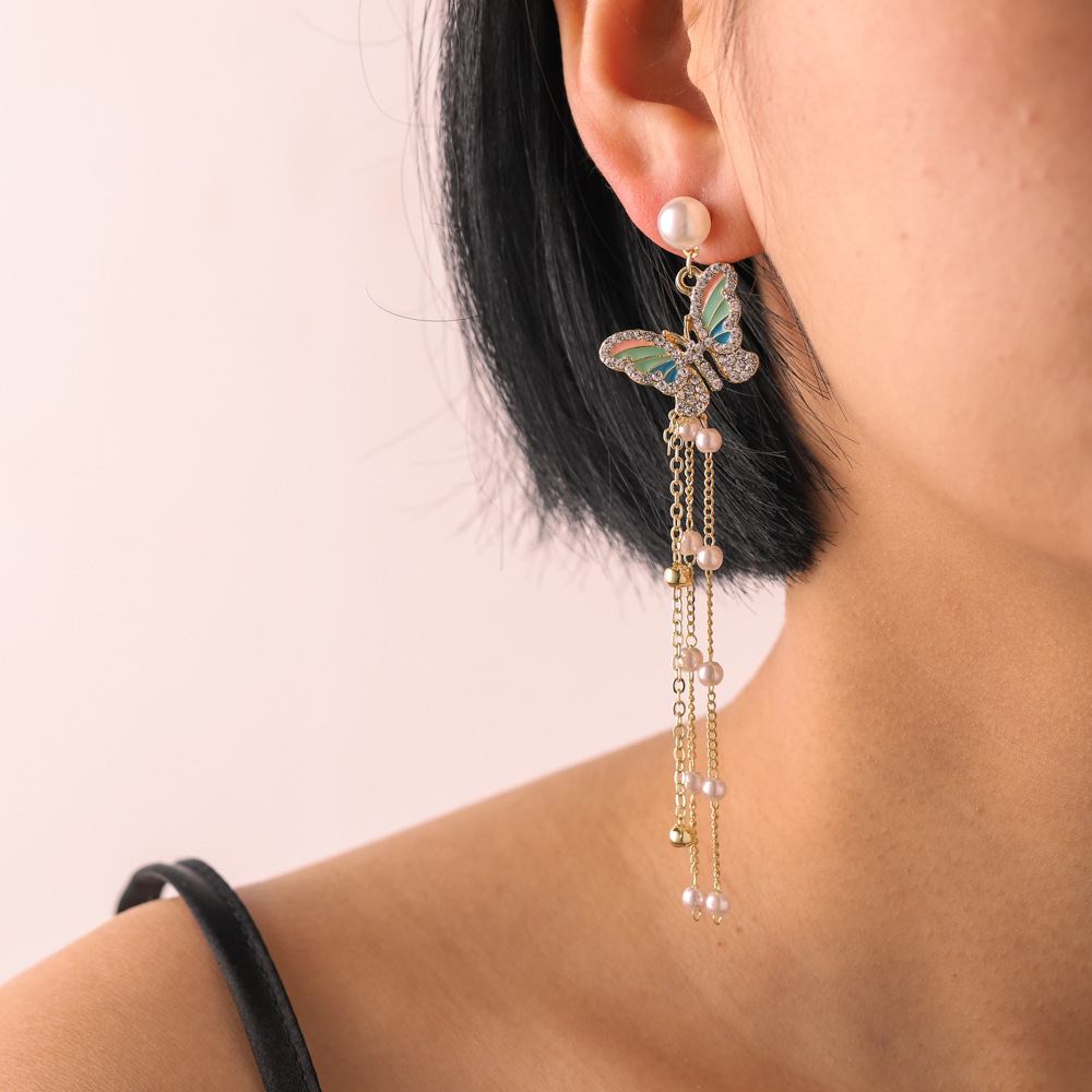 Fashion Enamel Color Butterfly Tassel Alloy Earrings display picture 23