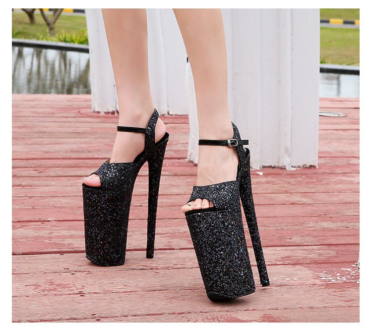 Giày sandal nữ gót nhọn 26 cm đế platform quai ngang — Màu bạc, Màu vàng, Màu đen, Màu đỏ chi tiết 11