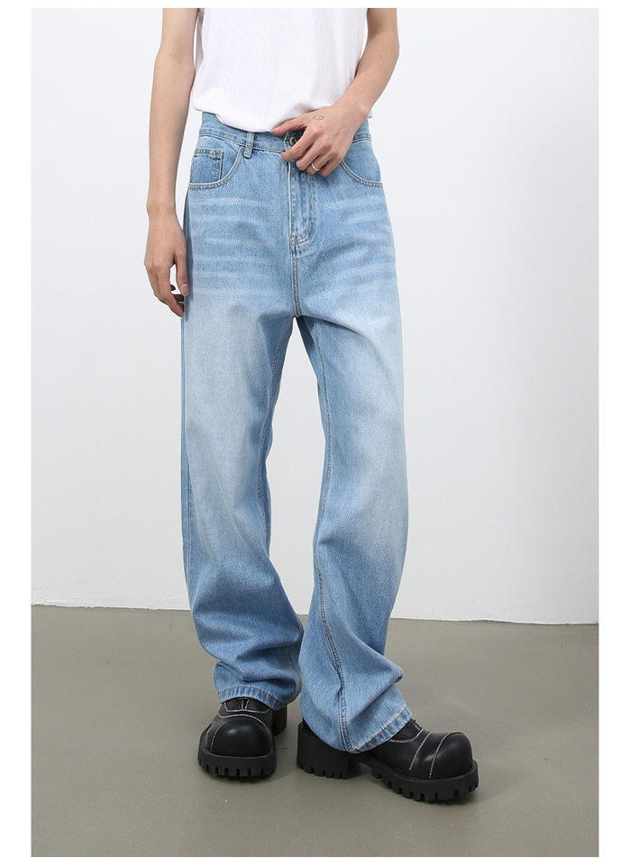 Quần jean nam ống rộng phong cách retro, cạp vừa, dáng đứng, dài chấm gót — Màu hồng, Màu tím, Xanh lam nhạt, Xanh lục cũ chi tiết 18