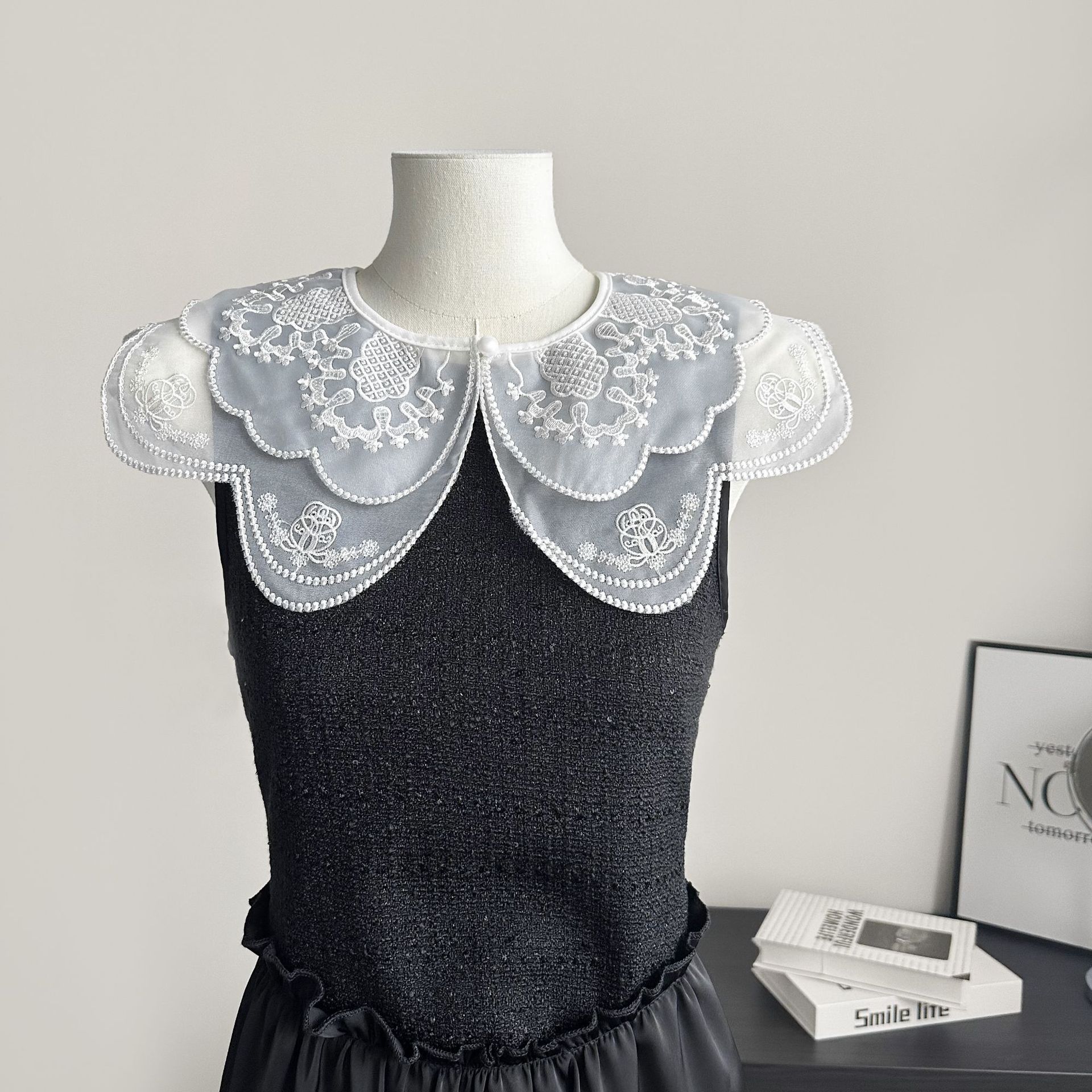 Eugen Flores de cuello falso para niños de verano vestido pequeño chal de encaje decoración camisa de cuello de acoplamiento image 7