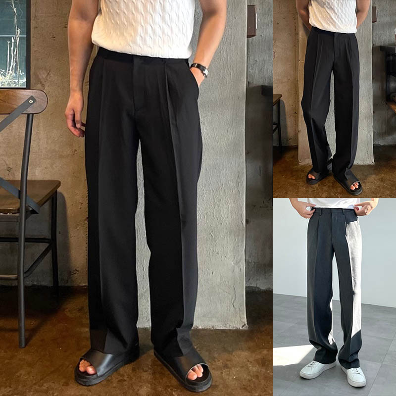 Pantalones verticales para hombres, pantalones casuales de verano, pantalones largos de pierna, botones interiores, pantalones sueltos para hombres.