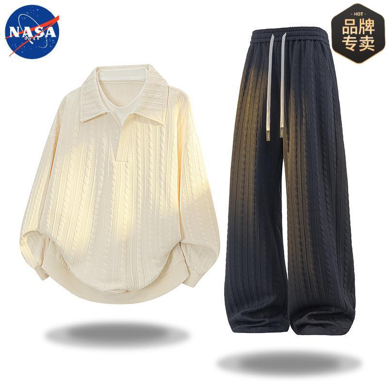 NASA品牌男士大码提花卫衣肌理感套装春秋季宽松高级感卫衣两件套|undefined