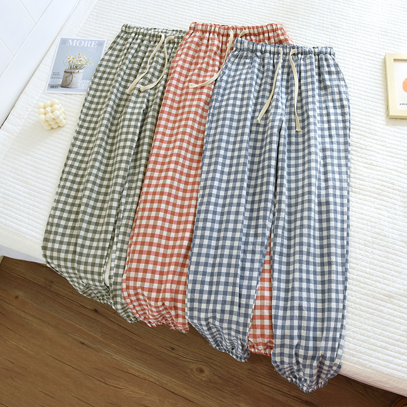 Couple's Pajama Pants Women's Pants Pure Cotton Spring and Autumn Summer Thin Japanese Plaid Home Pants Loose Large Size Home Men's Couple's Pajama Pants Women's Pants Pure Cotton Spring and Autumn Summer Thin Japanese Plaid Home Pants Loose Large Size Home Men's
