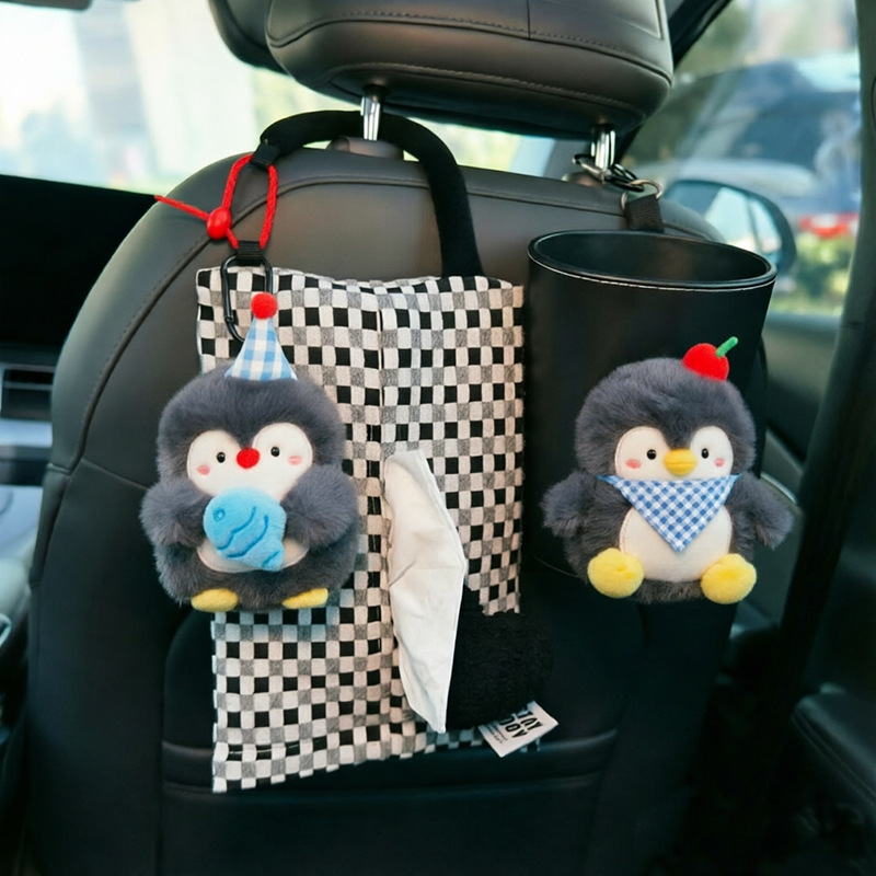 Cute Penguin Car Tissue Box, Car Tissue Hanging Bag, Car Tissue Dispenser, Car Seat Storage Box, Trash Can