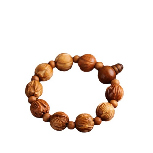 Exquisite Carved Peach Wood 12-Seed Lotus Bracelet, Natural Ethnic Style Bracelet, Peace-Bearing Amulet Pendant TSC02