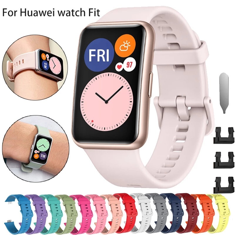 Suitable for Huawei watch fit color buckle silicone strap stainless steel metal head grain official integrated strap Suitable for Huawei watch fit color buckle silicone strap stainless steel metal head grain official integrated strap