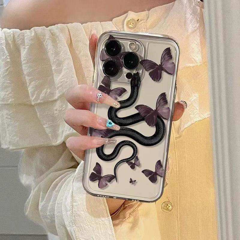 Nueva serpiente mariposa para iphone16promax funda para teléfono transparente Apple 15/14pro Europa y América 13/12x