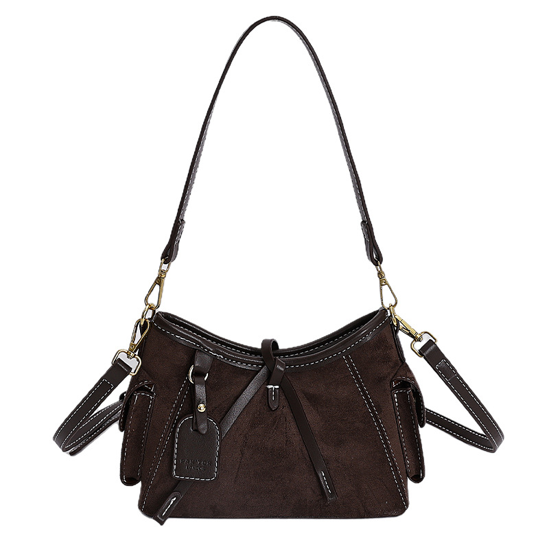 Women's Suede Large Capacity Handbag 2025 New Autumn/Winter Versatile Retro Shoulder Underarm Bucket Bag For Commuting - Thumbnail 5