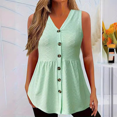 2024春夏新款跨境外貿亞馬遜wish歐美女裝扭扣純色無孔宮休閒背心