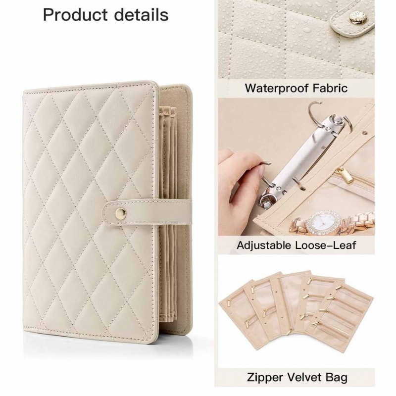 Inventario plegable de viaje caja de joyería bolsa de joyería libro de carpeta con cremallera transparente bolsa de terciopelo