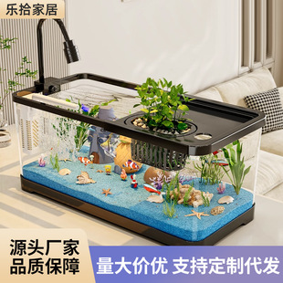 Fish Tank Aquarium Desktop Turtle Tank Ecological Landscaping Filtration Oxygen Generator All-In-One Living Room Home Landscaping Tank with Cover
