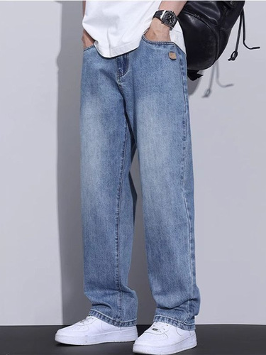 2025 Spring and Autumn New Loose Straight Leg Washed Denim Jeans for Men Trendy American Retro Wide Leg Loose Casual Pants