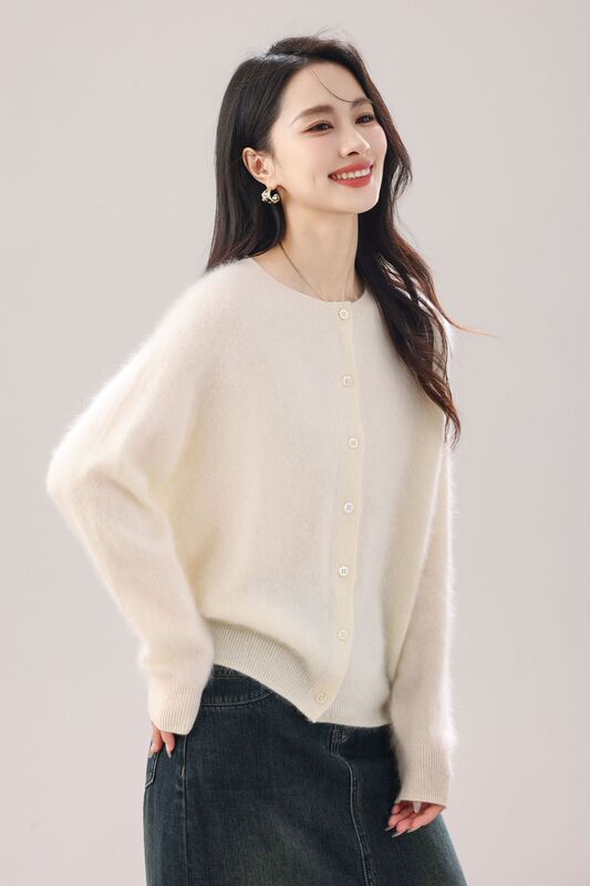拉绒 25年新 5%山羊绒95%澳洲羊毛 排扣开衫无缝拉毛羊绒女|undefined