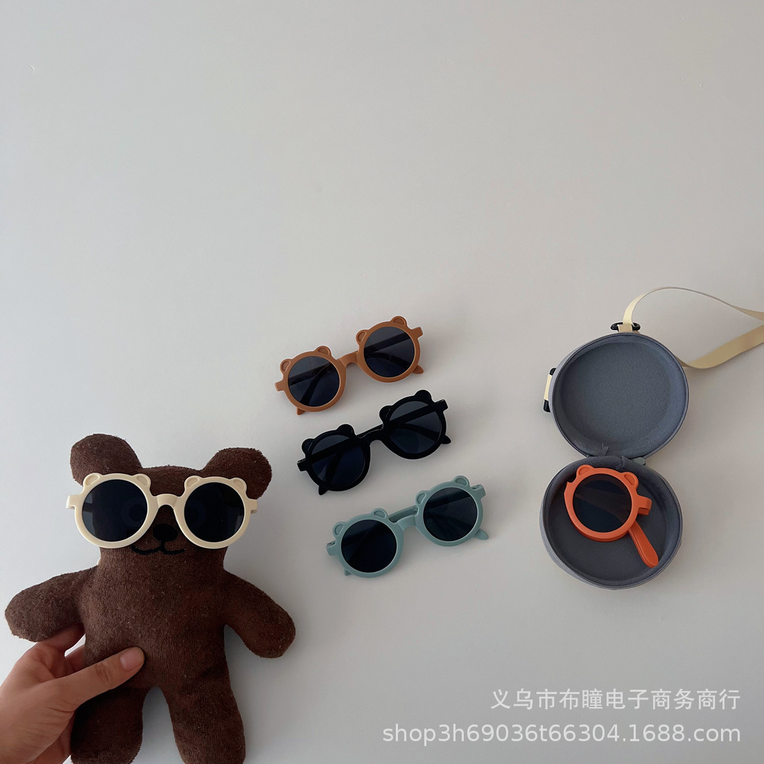 ins风儿童可折叠卡通小熊太阳眼镜 百搭奶油系色婴童宝宝遮阳墨镜