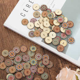 FL20/25mm100颗/包复古纽扣手工diy衣服彩色圆形两孔木质装饰扣子