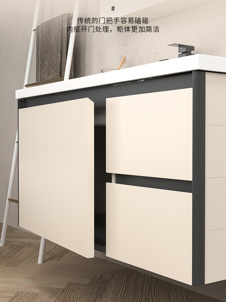 Estilo crema fabricante de gabinete de baño de aluminio espacio lavabo gabinete combinación lavabo fregadero mesa de lavado de cerámica cuenca integrada