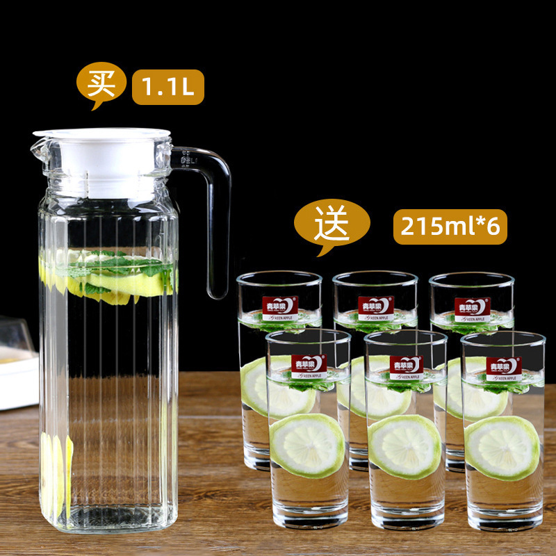 Taza de agua fría de vidrio resistente al calor, tetera de té de gran capacidad, taza de agua fría blanca resistente a altas temperaturas, botella de frutas al por mayor