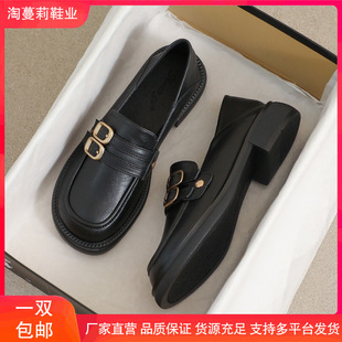 Genuine Leather Small Leather Shoes for Women Fleece-Lined 2025 New Autum British Style Large Size 41 Loafers Flats 43 Black Flats