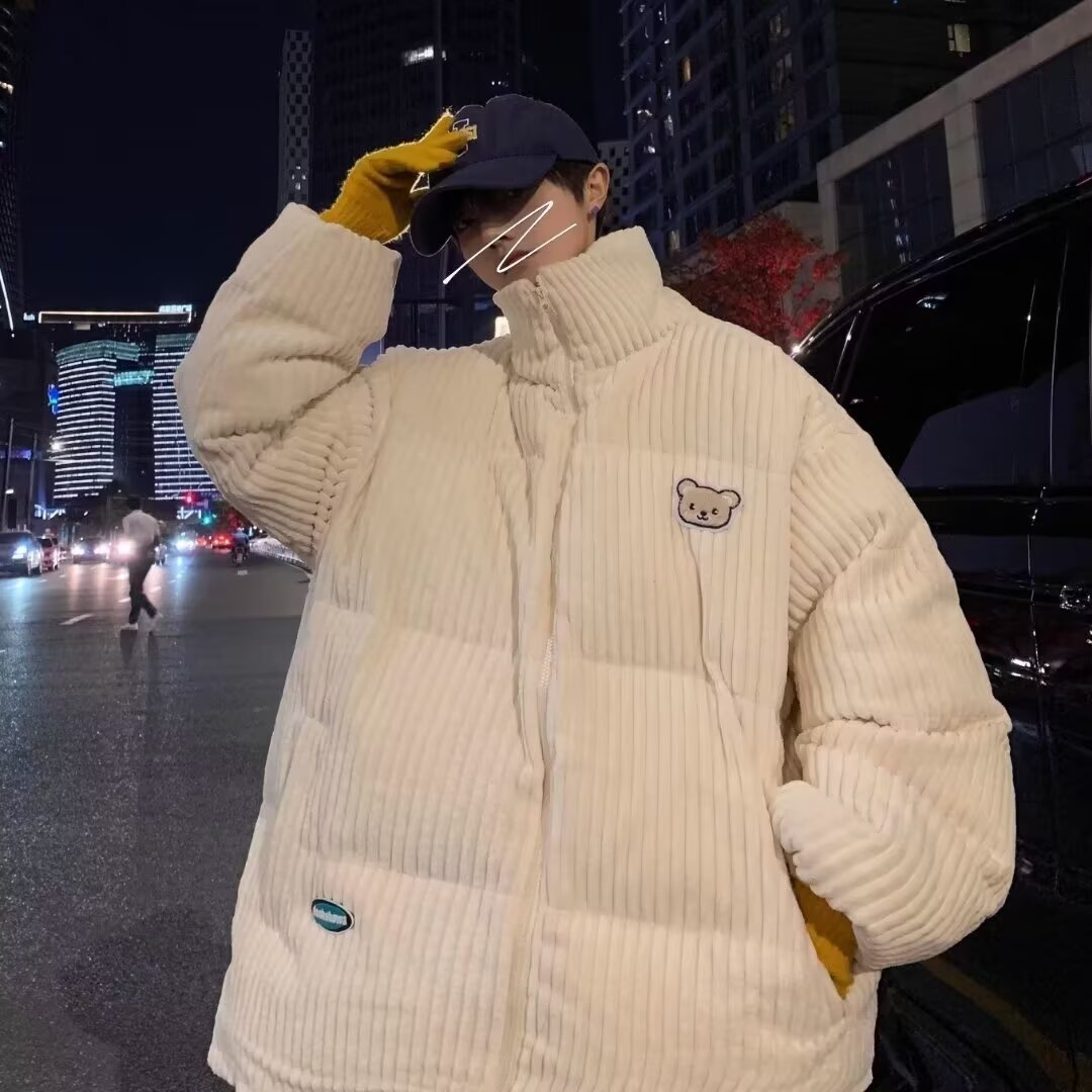 코듀로이 코튼 패딩 재킷 소년 겨울 패딩 따뜻한 코트 러피 잘 생긴 고급 센스 코트 다운 코튼 패딩 코트 2023 새로운 스타일