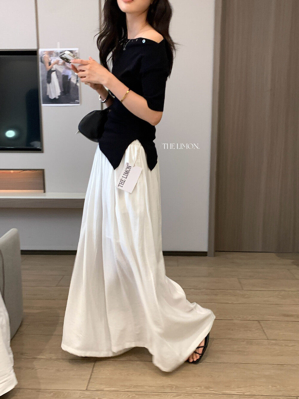 Quần culottes nữ ống rộng cạp cao thiết kế nhún eo phong cách thoải mái — Thẻ nông, màu đen, màu hồng, màu cam chi tiết 11