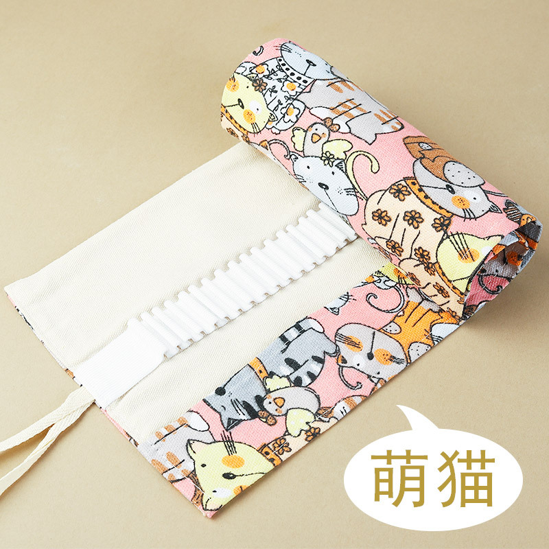 Weizhuang lienzo cortina de la pluma de 72 hoyos de gran capacidad lindo gato de dibujos animados hombres y mujeres lápiz caso lienzo boceto color plomo pintura bolsa de papelería