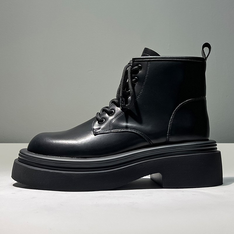 Black Men's Chunky Soled Martin Boots British Style Short Boots_voghion.com