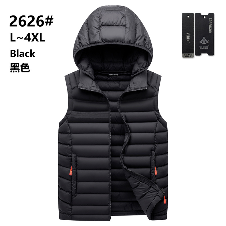 Chaleco de hombre chaleco transfronterizo de moda casual costilla Chaleco de algodón con capucha desmontable color sólido Otoño e Invierno ventas directas de fábrica comercio exterior