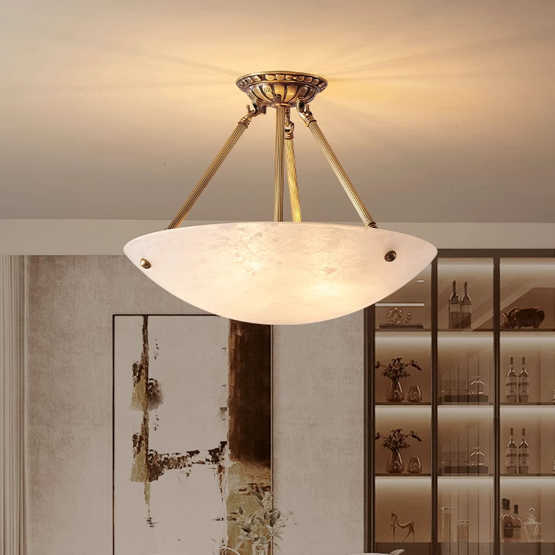 European-style chandelier natural marble all copper chandelier light luxury porch hall lamp bedroom dining room round ceiling lamp European-style chandelier natural marble all copper chandelier light luxury porch hall lamp bedroom dining room round ceiling lamp