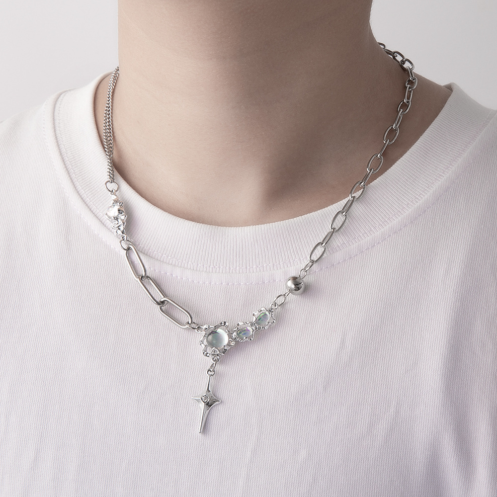 Fashion Star Alloy Titanium Steel Beaded Inlay Artificial Crystal Sweater Chain 1 Piece