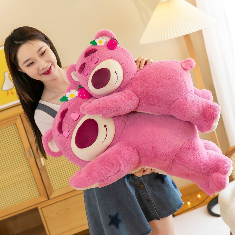 Cute postura de fragancia fresas oso muñeca rosa dormir almohada muñeca juguete de peluche regalo de cumpleaños para niños