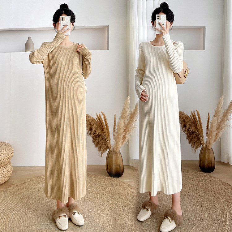 2025 Spring and Autumn Maternity Sweater Outerwear Loose Comfortable Warm Knitted Dress Mid-Length 2025 Spring and Autumn Maternity Sweater Outerwear Loose Comfortable Warm Knitted Dress Mid-Length