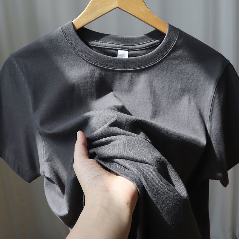 220g Heavyweight Premium Gray Xinjiang Cotton Short-Sleeve Summer T-Shirt, Simple and Thick, Non-Transparent, Charcoal Gray, Loose Fit, Round Neck