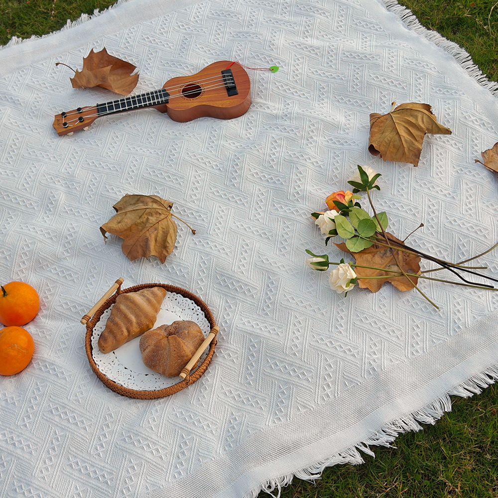 ✅户外野餐垫棉纱编织春游野营桌布帐篷防潮防潮地垫房车旅行露营
