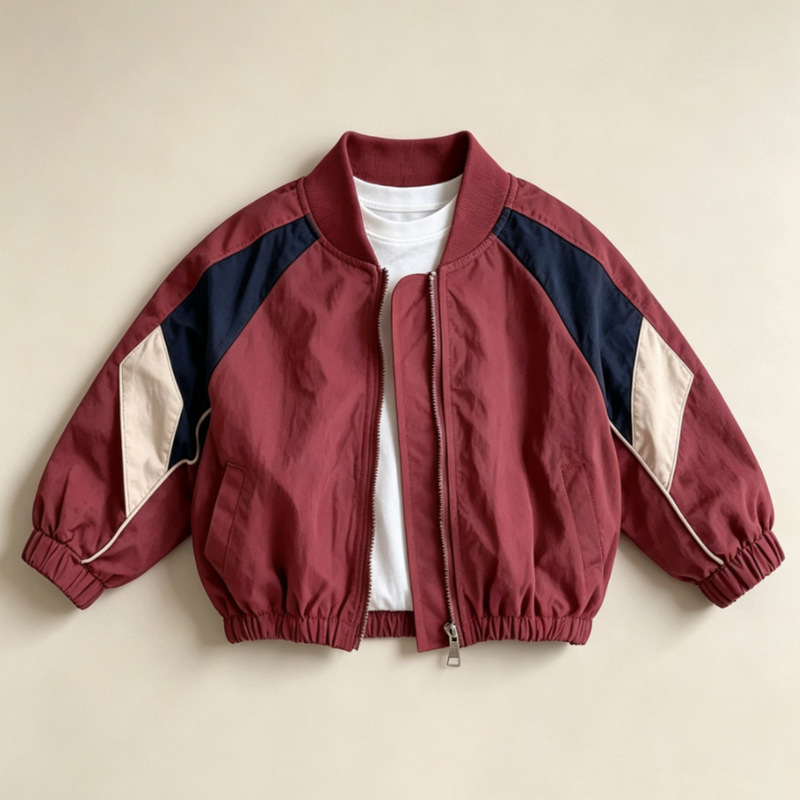 New spring and autumn baseball jacket for boys and girls, casual and loose-fitting, with contrasting colors and a stand-up collar