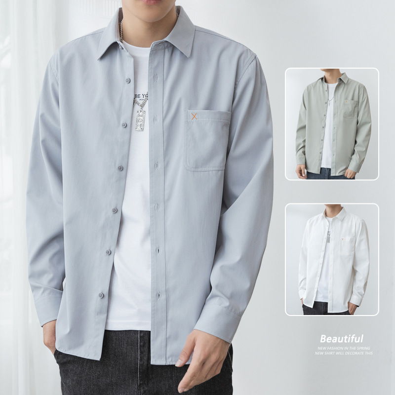 2021春秋新款跨境男士休闲衬衫亚马逊速卖通男装长袖衬衣7712