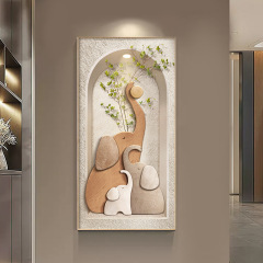 大象豎版入戶門玄關裝飾畫奶油侘寂風正對門走廊過道壁畫肌理掛畫